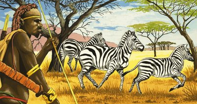 Tribesman und Zebras von English School